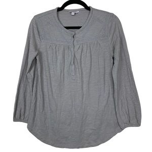 Lucky Brand Boho Gray Space Dye Embroidered Cotton Pop Over Peasant Blouse Top S